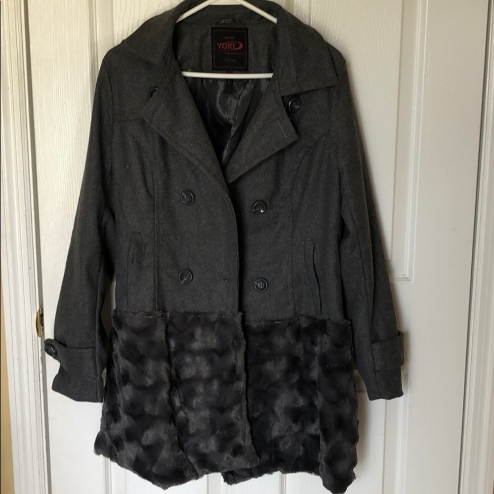 Long grey partial fur pea coat